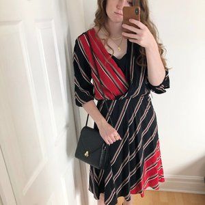 WHBM 100% Silk Striped Midi/Mini Wrap Dress - 8/10